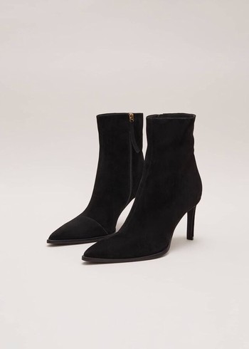 Phase Eight Black Suede Pointeded Boots Black USA | 3274051-CW